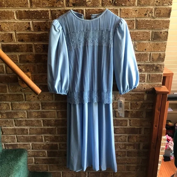 Dresses | Vtg 8s Retro Pleated Light Blue Dress | Poshmark